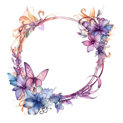 Floral Butterfly Circle Frame Border Watercolor Clipart Ai Generated