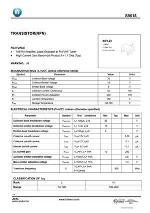 S9018 Datasheet Equivalent Cross Reference Search Transistor Catalog