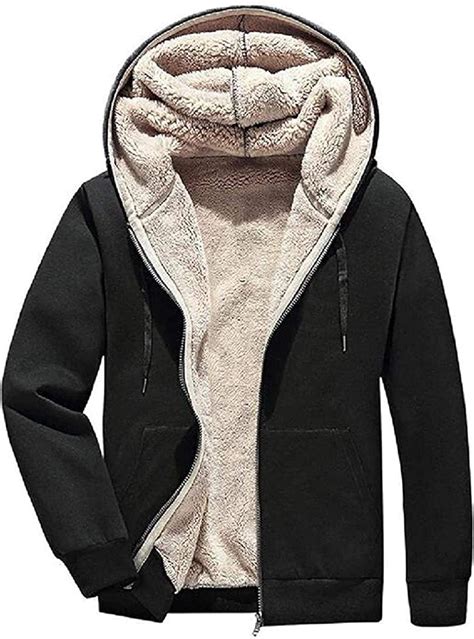 mens faux fur lined solid thicken hoodie warm fall winter full zip quilted jacket coat outerwear