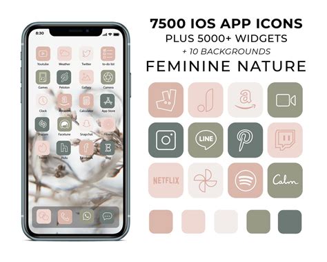 Feminine Ios 14 App Icons Nature Aesthetic App Icons 7500 Ios14