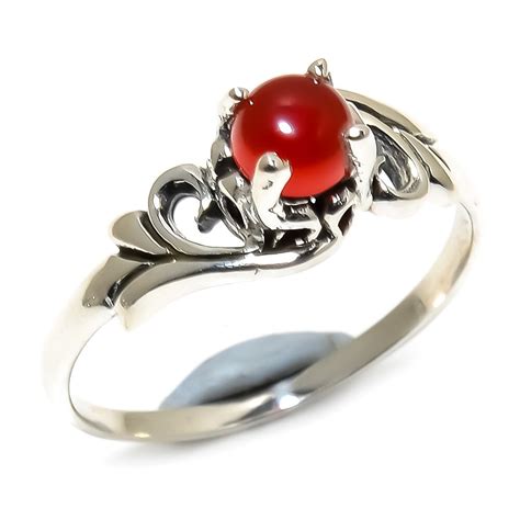 Red Onyx Ring Sterling Silver Ring Round Gemstone Ring July Etsy