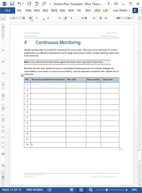 action plan template  page word template  excel