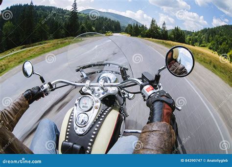 Biker Driving His Motorcycle On The Open Road Stock Image Image Of