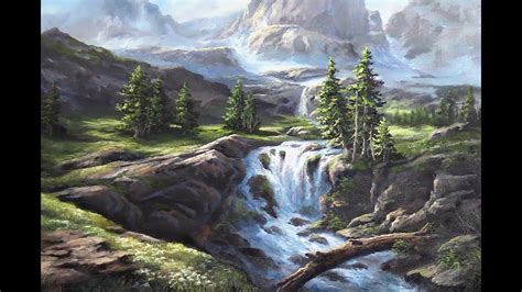 Sunlit Mountain Waterfall Oil Painting Landscape Demo Youtube