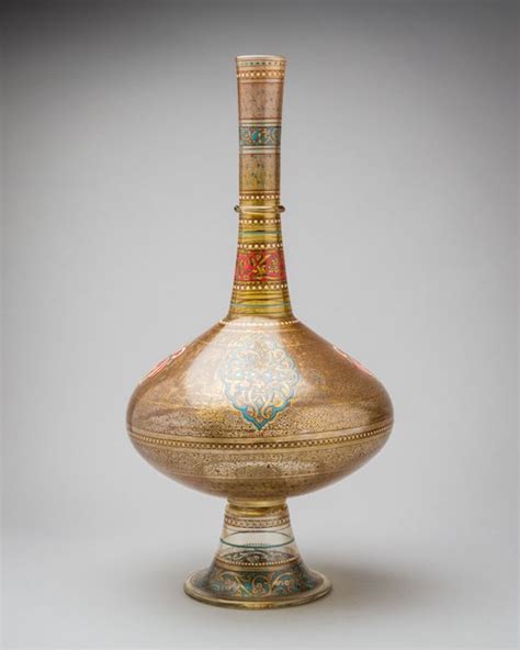 Mamluk Style Enamelled And Gilded Amber Glass Bottle Shaped Vase Vase Amber Glass Bottles