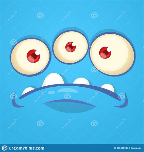 Funny Cartoon Grumpy Monster Face With Three Eyes Vector Halloween