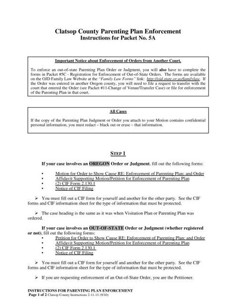 One to file with your petition or response, one to file when finalizing your case, and one if you have a motion for temporary family law orders or immediate restraining orders. Motion To Enforce Parenting Time Oregon - Parenting Info