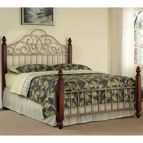 French Country King Bed Frame Solid Wood Bedroom Set Metal Headboard