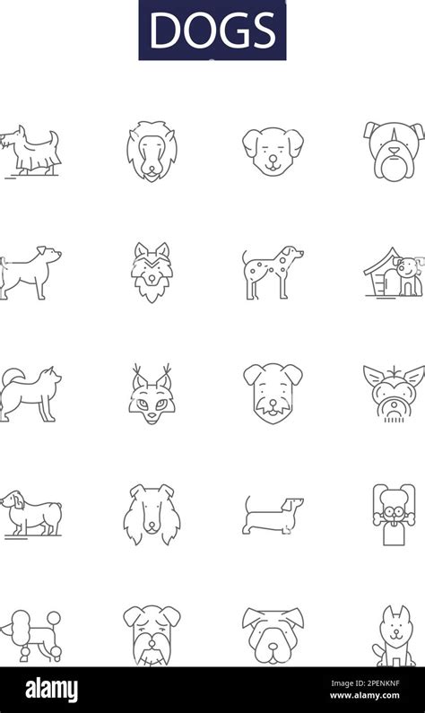 Dogs Line Vector Icons And Signs Hound Pup Mutt Labrador Terrier