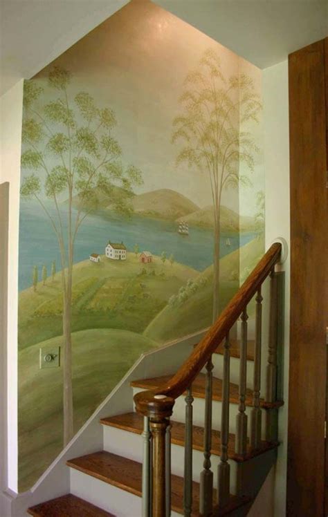 Colonial Landscape Mural Stairway Walls Christianson Lee Studios