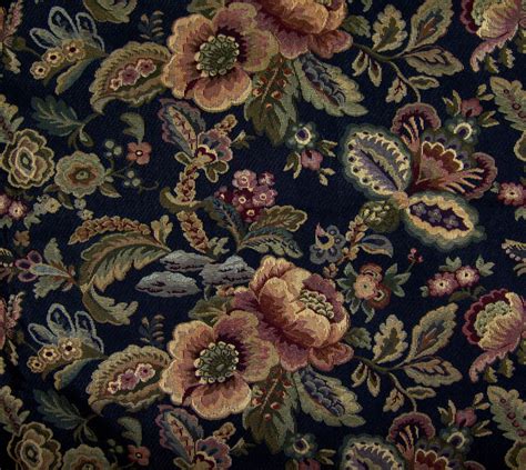 vintage floral tapestry fabric home dec upholstery woven black etsy