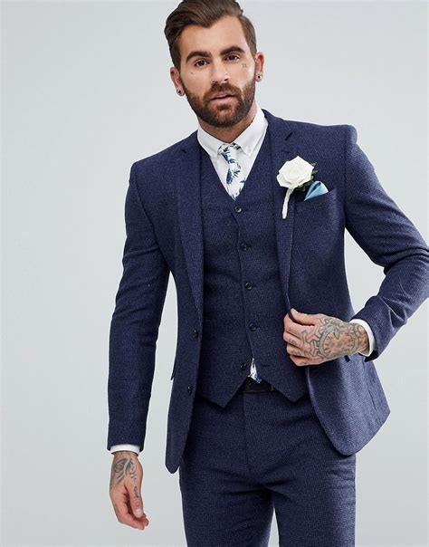 Asos design mix & match suit suit vest in black sale: Lyst - Asos Wedding Super Skinny Suit Jacket In Blue Micro ...