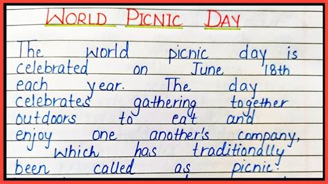 Short Paragraph On World Picnic Day In English Youtube