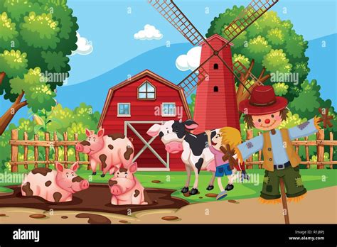 Bauernhof Mit Tieren Abbildung Stock Vektorgrafik Alamy