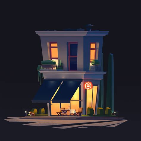 The Cafe On Behance Building Illustration Digital Illustration