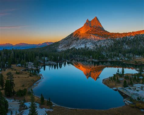 Sunset Mountain Rocky Mountain Top Lake Reflecting In