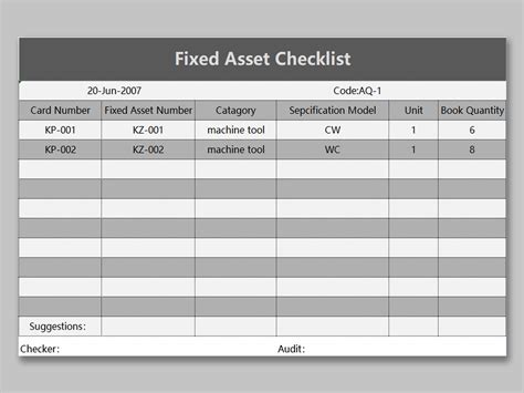 Fixed Asset Schedule Template Master Template