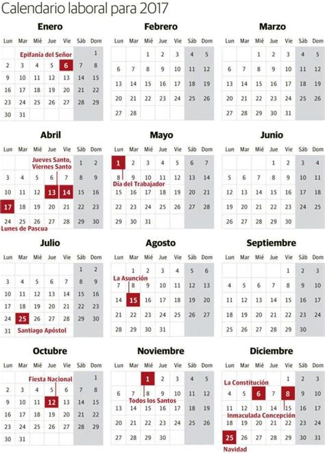 El Calendario Laboral De 2017 Festivos Y Puentes Calendario