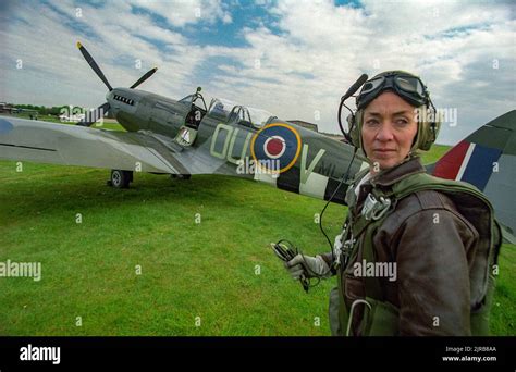 Carolyn Grace Spitfire Pilot Carolyn Grace With Her Spitfire Ml 407 At Duxford Airfield