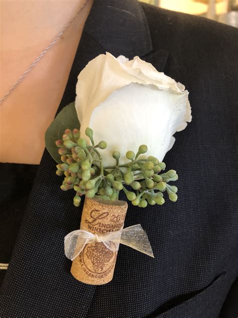 Grooms White Rose On Wine Cork By Blossom And Basket Boutique White