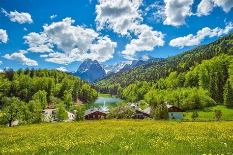 Lake Germany Summer Clouds Green House Wildflowers Mountain