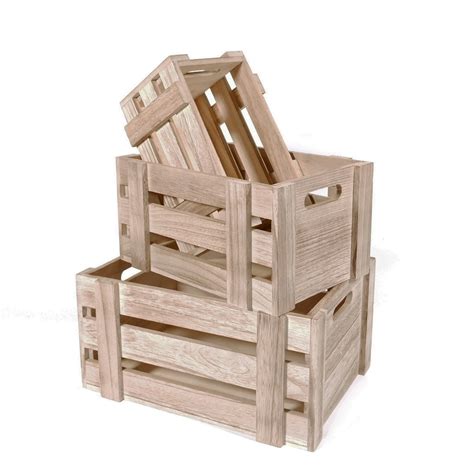 Buy Natural Wood Crates For Storage Set Of 3 Decorative Unfinished