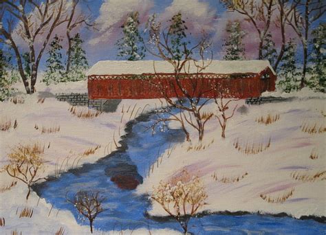 Covered Bridge In Winter Painting By Victor Alderson Fine Art America