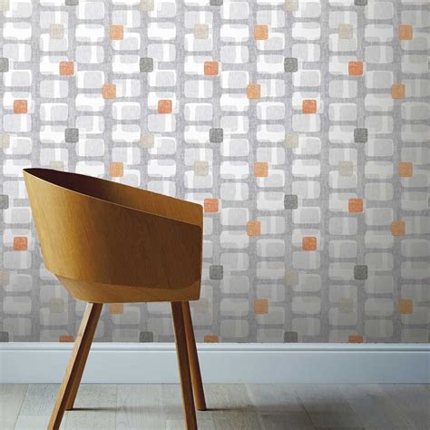 Retro Block By Arthouse Orange Wallpaper Direct Home Art Orange