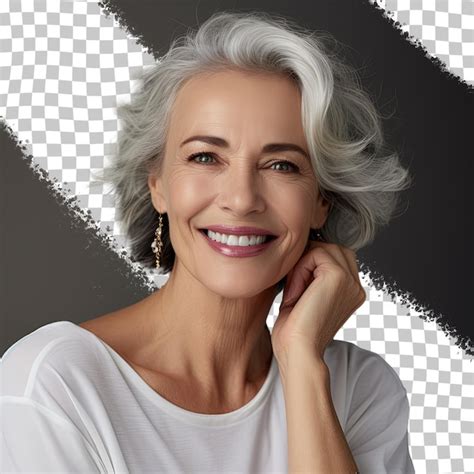 premium psd closeup portrait of an older woman flashing a smile and touching her face
