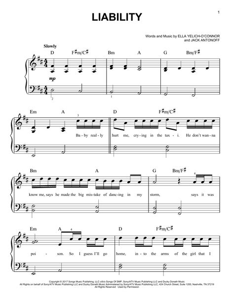 Portrait if portrait, landscape if landscape, pretty. Liability (Easy Piano) - Print Sheet Music Now