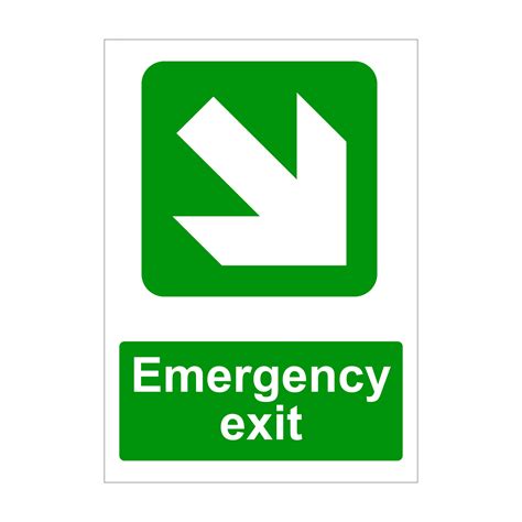Emergency Exit Large Diagonal Down Arrow To Right Sign
