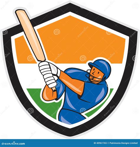 India Cricket Player Batsman Batting Shield Cartoon