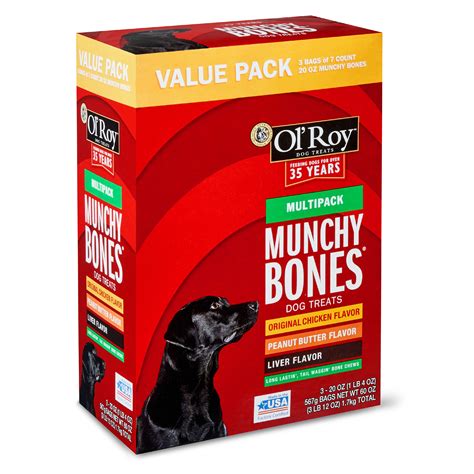 The problem with lower quality ingredients is that the nutrients that come from them are not as biologically available to a dog's body. Ol' Roy Munchy Bones Dog Treats Value Pack, Chicken, Liver ...