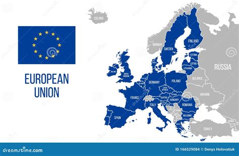 European Union Political Map Eu Flag Europe Map Isolated On A White