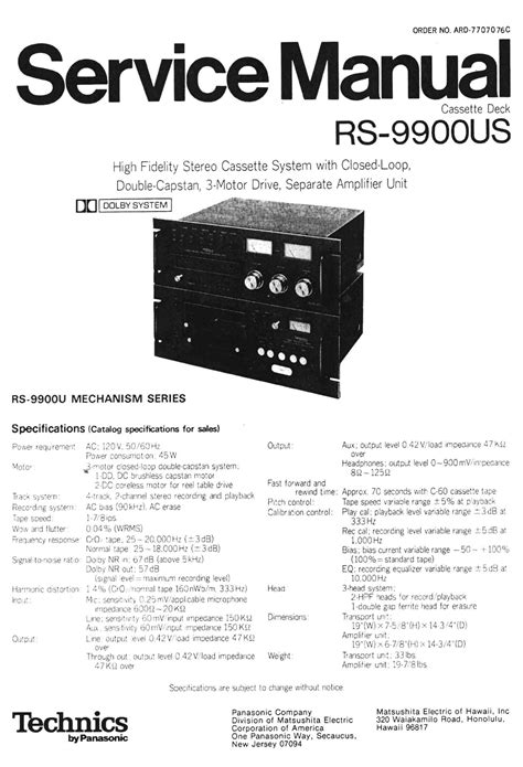 Free Audio Service Manuals Free Download Technics Rs 9900 Us Service