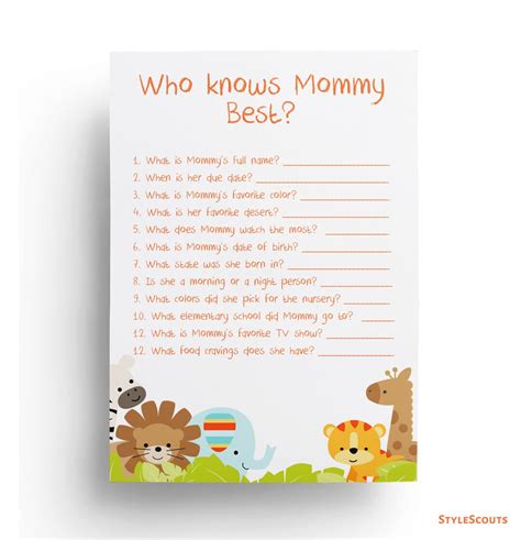 Safari Baby Shower Game Who Knows Mommy Best Etsy