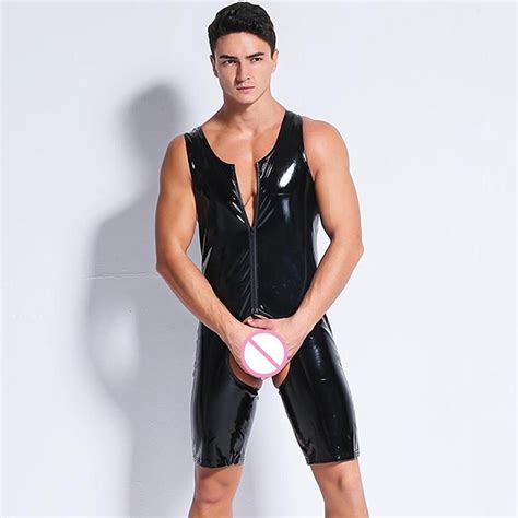 m 2xl sexy shiny open crotch men s lingerie bodysuits body shaper faux leather one piece mens