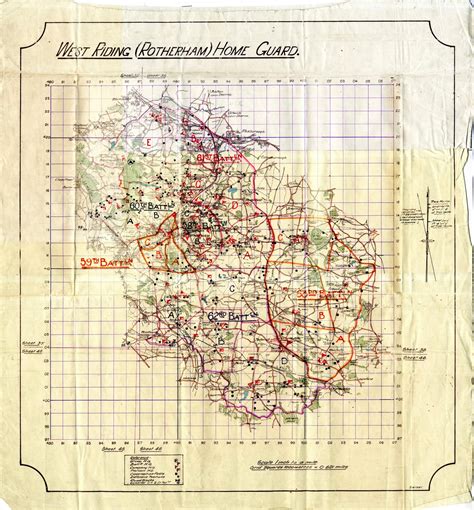 WW2 Home Guard Map of Rotherham Showing Numbered Battalions Locations ...