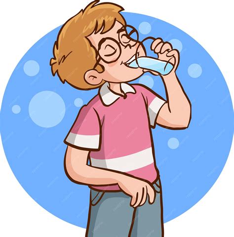 Premium Vector A Boy Drinking Water From A Glass
