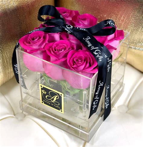 Hot Pink Roses Clear Flower Box Houston