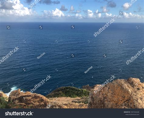 Viewing Beautiful Caribbean Ocean Cliff Stock Photo 1597292428