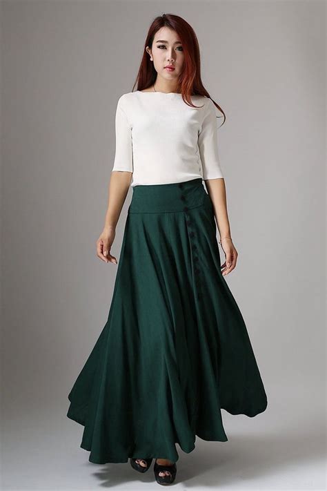 Buttoned Front Cotton Linen Maxi Skirt Linen Skirt Circle Etsy Long