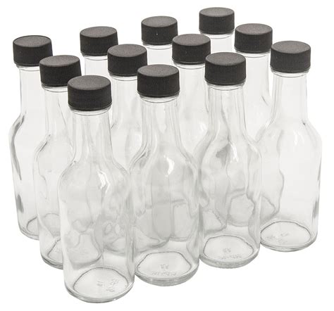 Nms 17 Ounce Clear Glass Mini Woozysauce Bottles With Black Plastic