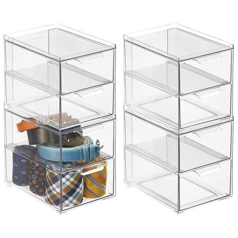 Buy mDesign Stackable Storage Containers Box with 2 Pull-Out Drawers