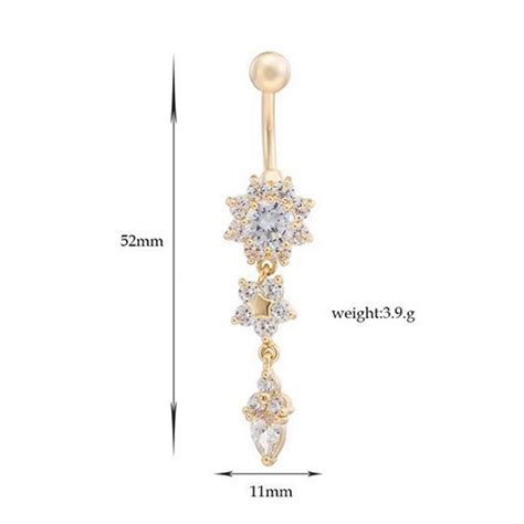 Wholesales Gold Color Dangle Flower Aaa Crystal Cz Navel Bell Button Rings Sexy Body Piercing