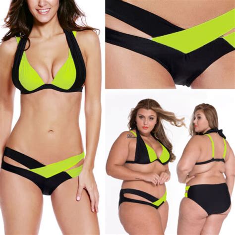2019 Black Yellow Striped Swimsuit Bikini Padded Cutout Bra Top Swimwear Xl 3xl Ebay