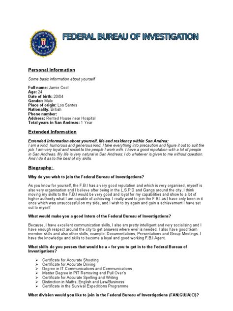 Fbi Application Pdf Federal Bureau Of Investigation American