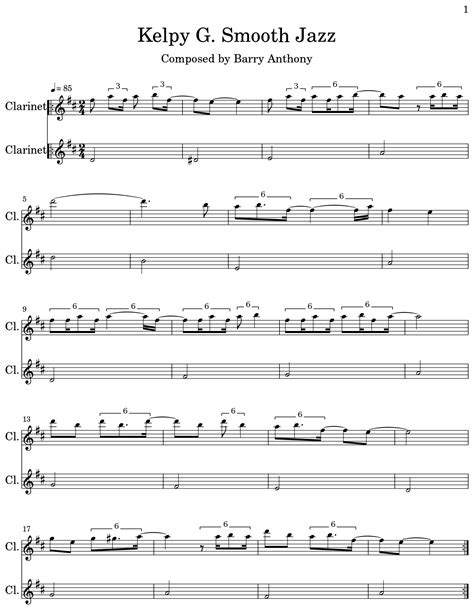 Kelpy G Smooth Jazz Sheet Music For Clarinet