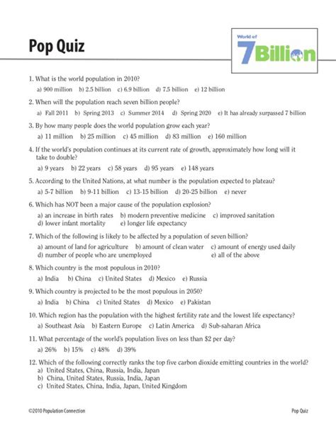 Pop Quiz Worksheet For 9th 12th Grade Lesson Planet