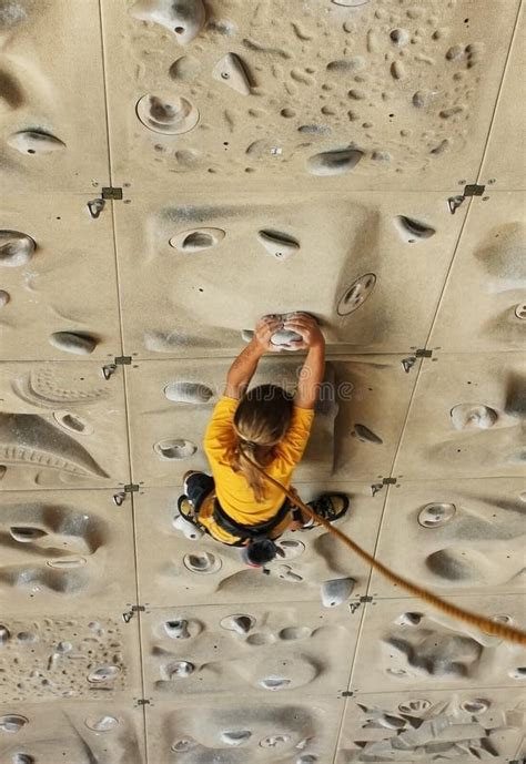 Young Girl Climbing An Artificial Wall Editorial Stock Image Image Of